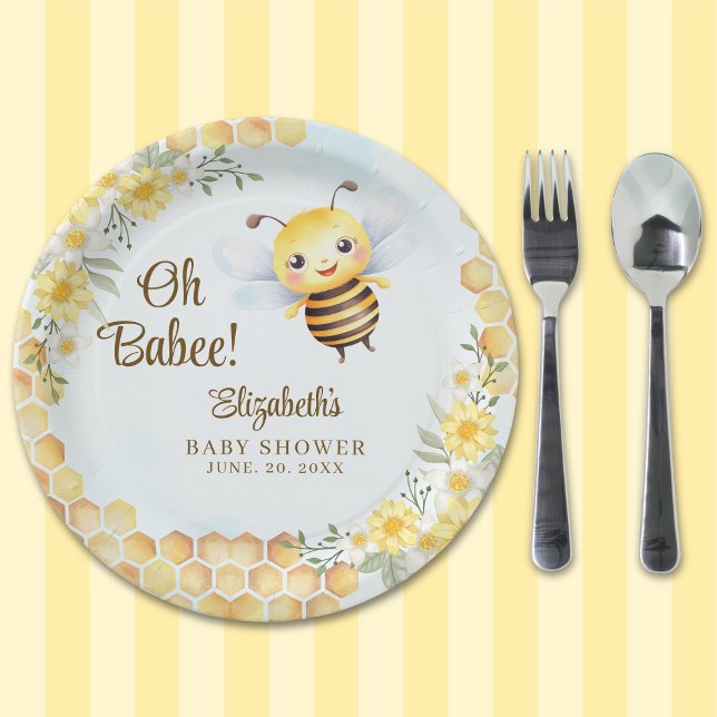 Wild Bee Baby shower Gender Neutral Pappteller (Von Creator hochgeladen)
