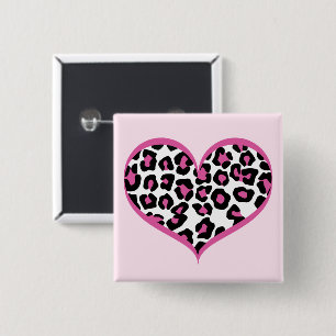 Wild bei Heart Leopard Print Button