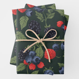 Wild Berries Muster Geschenkpapier Brombeere, Set
