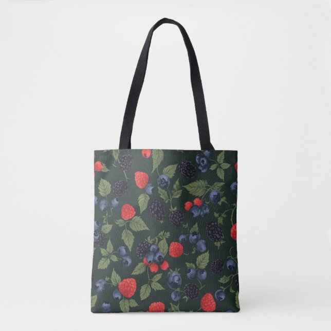 Wild Berries Pattern Schulter-Tote-Tasche | Blackb Tasche (Vorderseite)