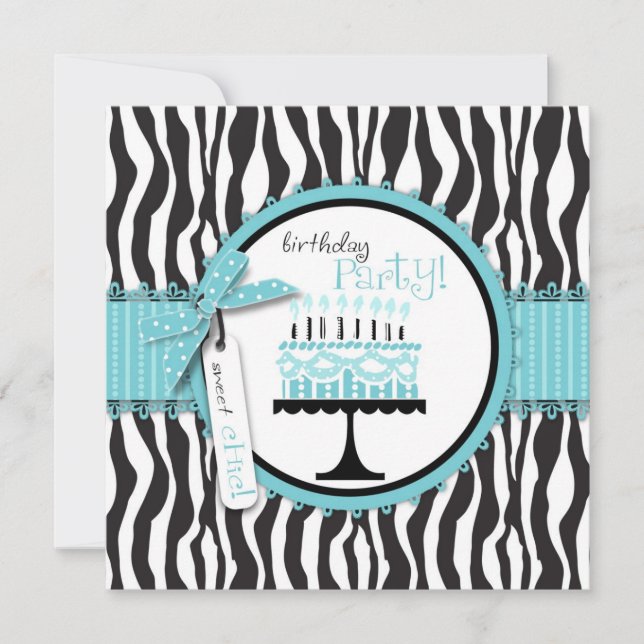 Wild Birthday Cake Card Square Turq Einladung (Vorderseite)