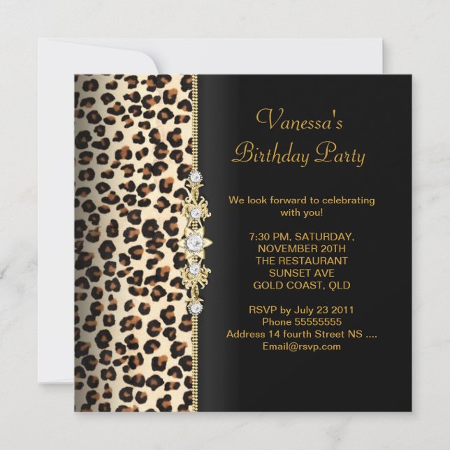 Wild Birthday Party Gold Black Animal Einladung (Vorderseite)