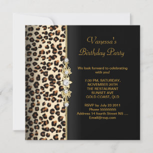 Wild Birthday Party Gold Black Animal Einladung