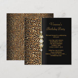 Wild Birthday Party Gold Black Animal Einladung