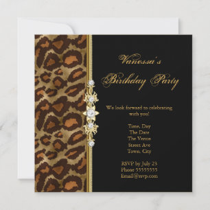 Wild Birthday Party Gold Black Animal Print Einladung
