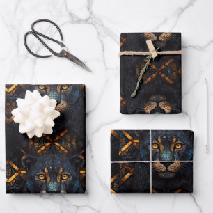 Wild Black Panther Cat Geschenkpapier Set