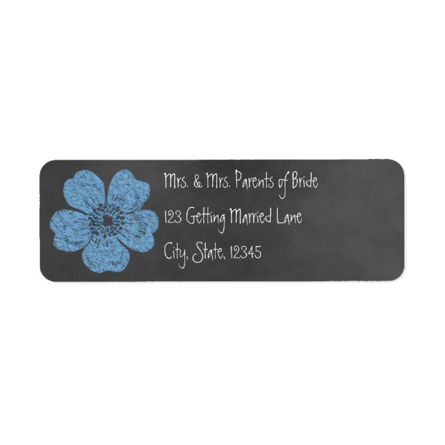 Wild blaue Rose - Chalkboard Avery Label (Vorne)