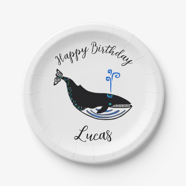 Wild - Blauer Wal - Happy Birthday- Party Pappteller (Vorderseite)