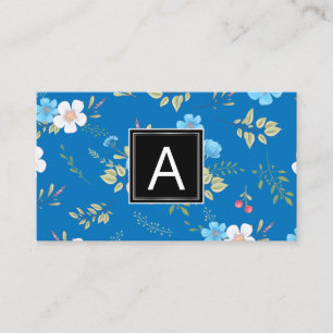 Wild Blue Flowers Spring Garden Pattern   Monogram Visitenkarte