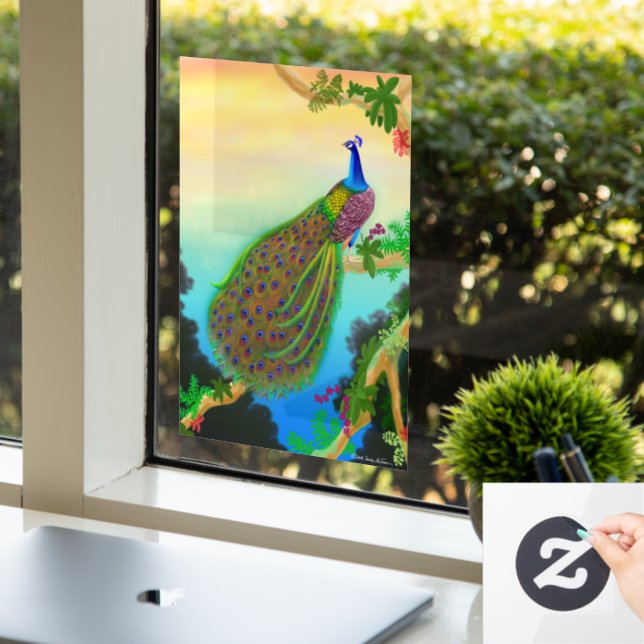 Wild Blue Indian Peacock Window Cling Fensteraufkleber (Büro)