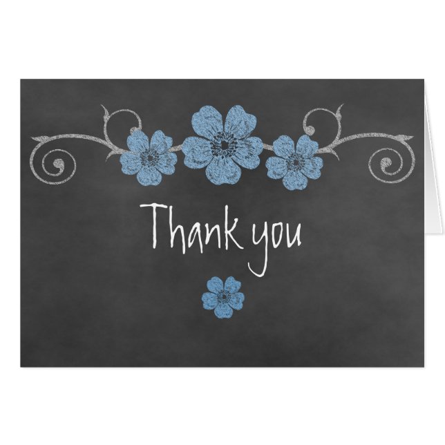 Wild Blue Rose Chalkboard Merci Carte de note (Devant Horizontal)