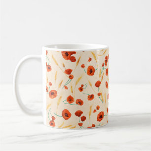 Wild blühendes nahtloses Muster auf einem hellen  Kaffeetasse