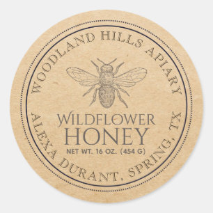 Wild Blume bearbeitbare Kraft Honey Jar Bee Label Runder Aufkleber