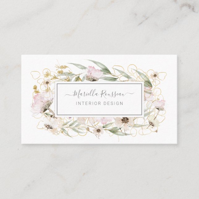 Wild Blume Grüne Gold Glitzer Business Card Visitenkarte (Vorderseite)