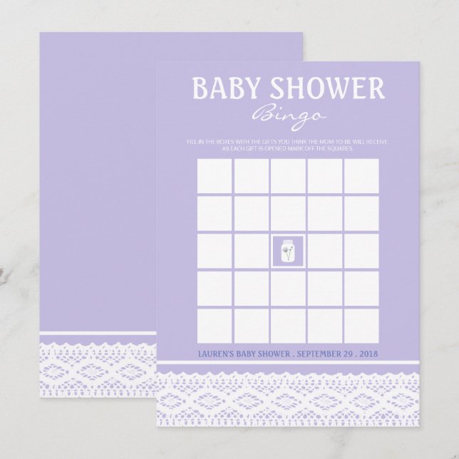 Wild Blume Mason Jar und Lace Baby Shower Bingo Einladung (Vorne/Hinten)