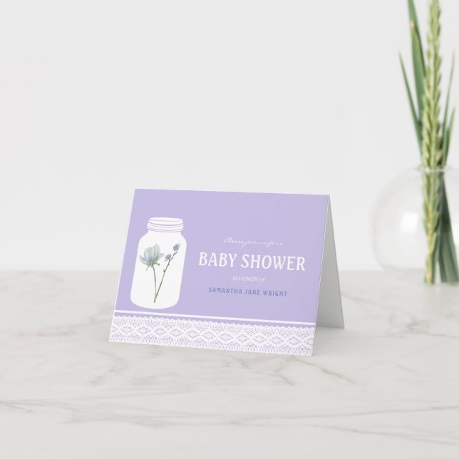 Wild Blume Mason Jar und Lace Baby Shower Einladung (Vorderseite)