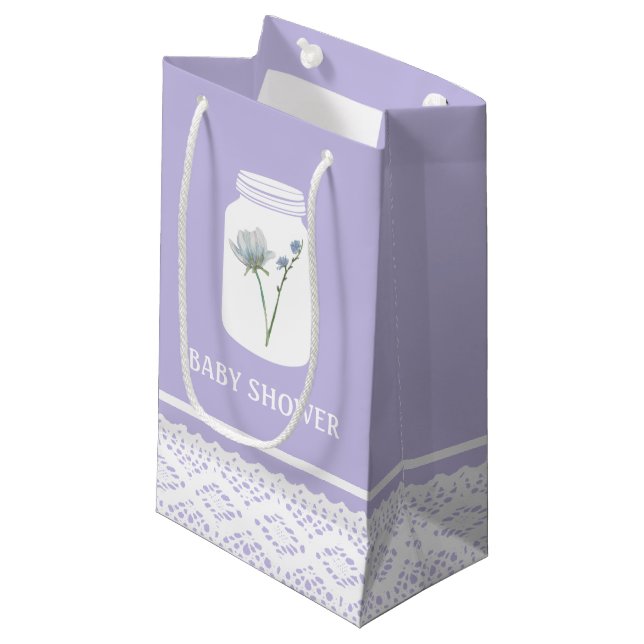 Wild Blume Mason Jar und Lace Baby Shower Kleine Geschenktüte (Vorderseite Schrägansicht)