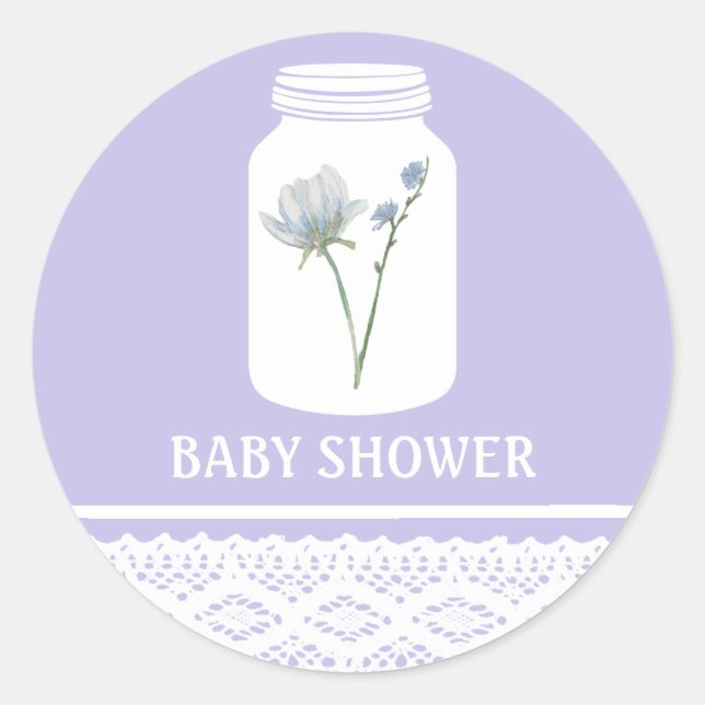 Wild Blume Mason Jar und Lace Baby Shower Runder Aufkleber (Vorderseite)
