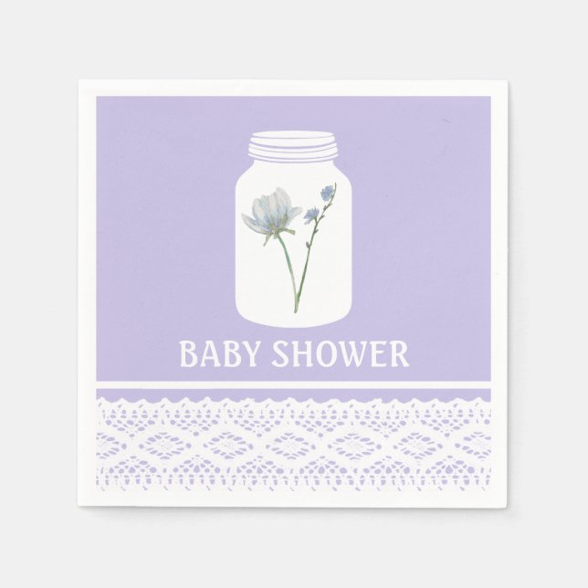 Wild Blume Mason Jar und Lace Baby Shower Serviette (Vorderseite)