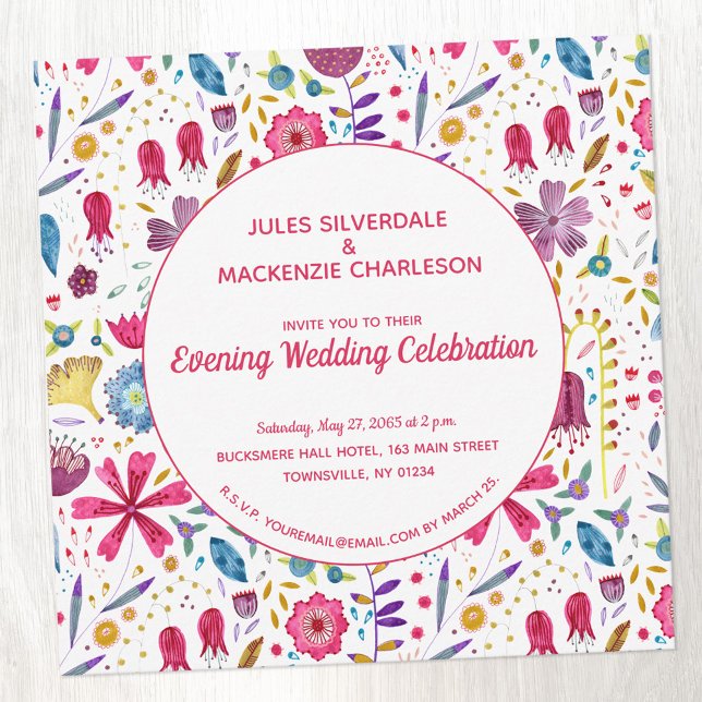 Wild Blume Watercolor Wedding Abend Empfang Einladung (Watercolor wildflower evening wedding reception invitation)