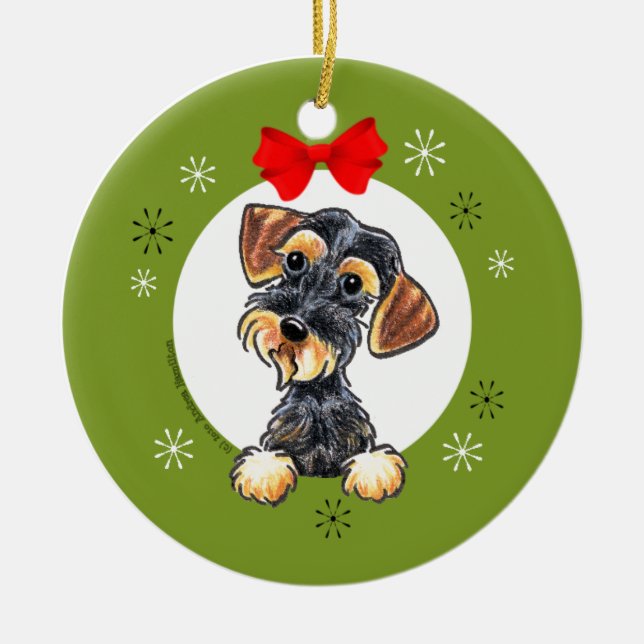 Wild Boar Drahthaar Dackel Weihnachten Klassik Keramik Ornament (Vorne)