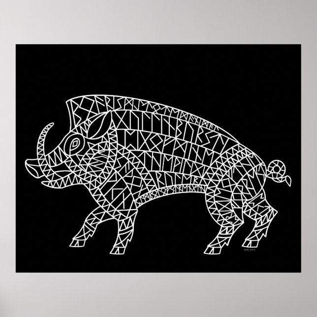 Wild Boar mit Runen Poster (Vorne)