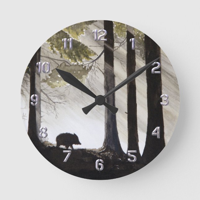 Wild Boar Runde Wanduhr (Vorderseite)