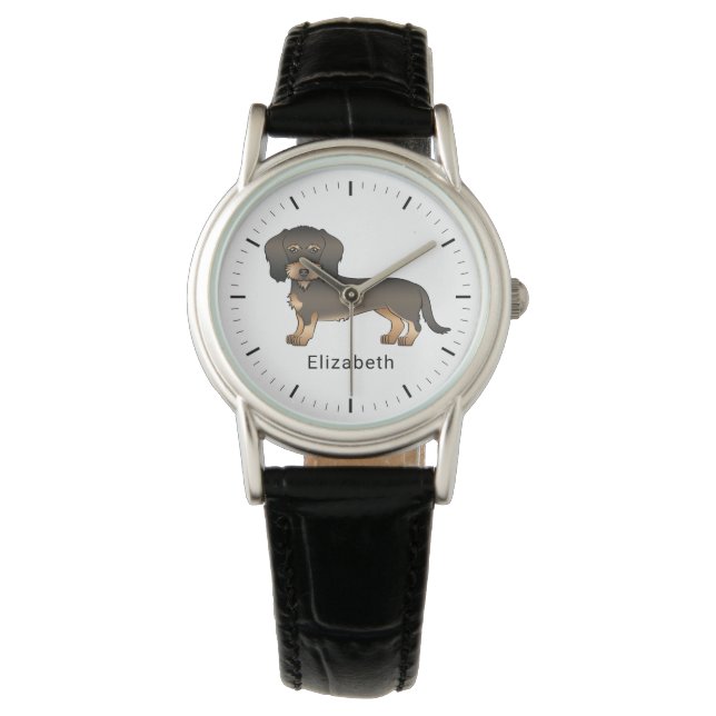 Wild Boar Wire Dackel Cartoon Dog & Name Armbanduhr (Vorderseite)