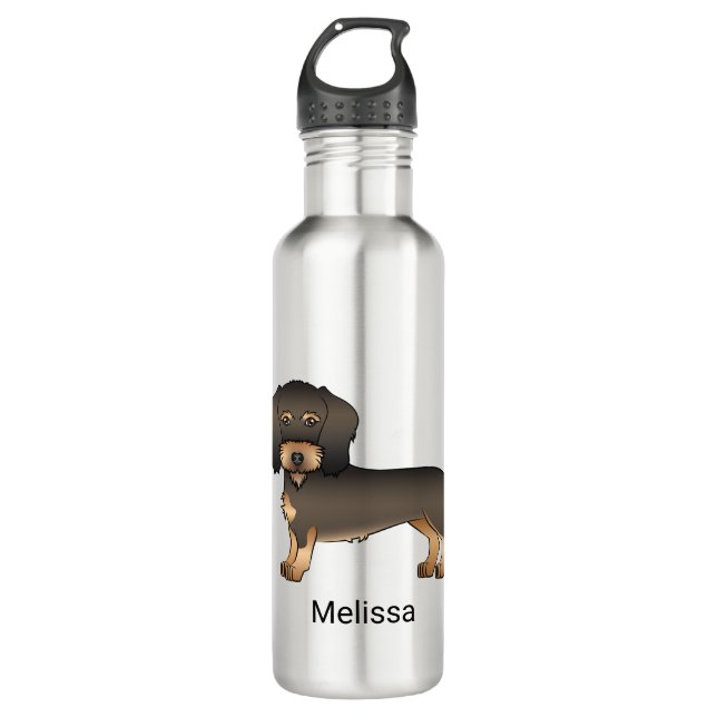 Wild Boar Wire Dackel Cartoon Dog & Name Edelstahlflasche (Vorderseite)
