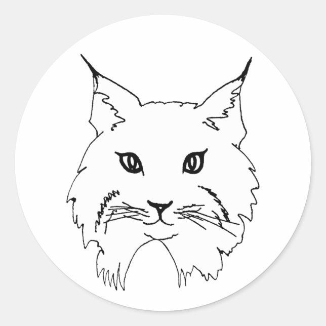 Wild Bobcat Gesichtslinie Kunst Illustration Runder Aufkleber (Vorderseite)