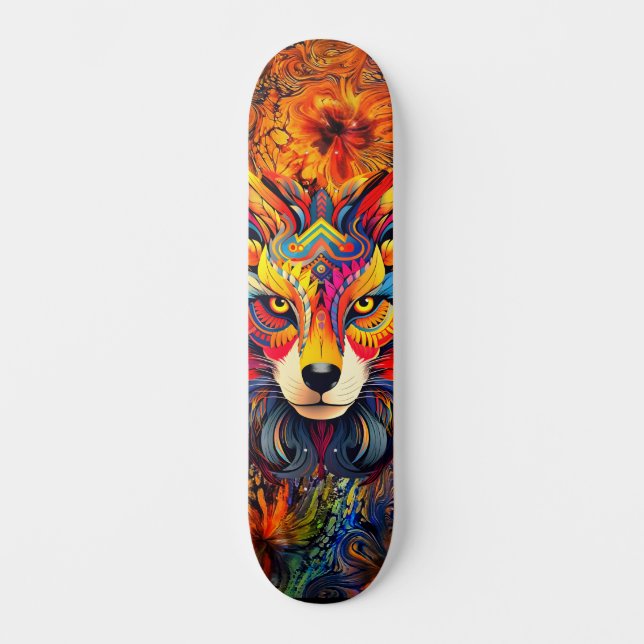 Wild Boho Fox Abstrakt Art Skateboard Deck (Vorderseite)