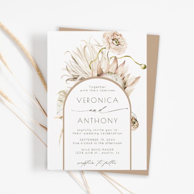Wild Boho Protea Pampas Grass Floral Wedding Einladung (Von Creator hochgeladen)