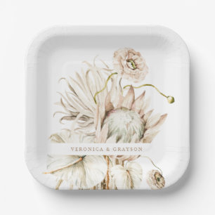 Wild Boho Protea Pampas Grass Floral Wedding Pappteller