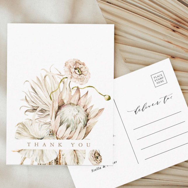 Wild Boho Protea Pampas Grass Wedding Vielen Dank Postkarte (Front & Back)