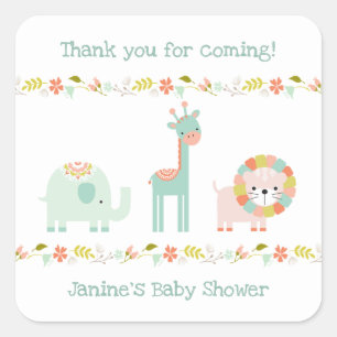 Wild Boho Tiere Babydusche Danke für Ihre Unterstü Quadratischer Aufkleber