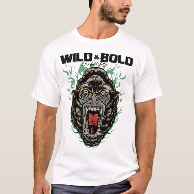 Wild bold Gorille Tattoo Old School Fell T-Shirt (Vorderseite)