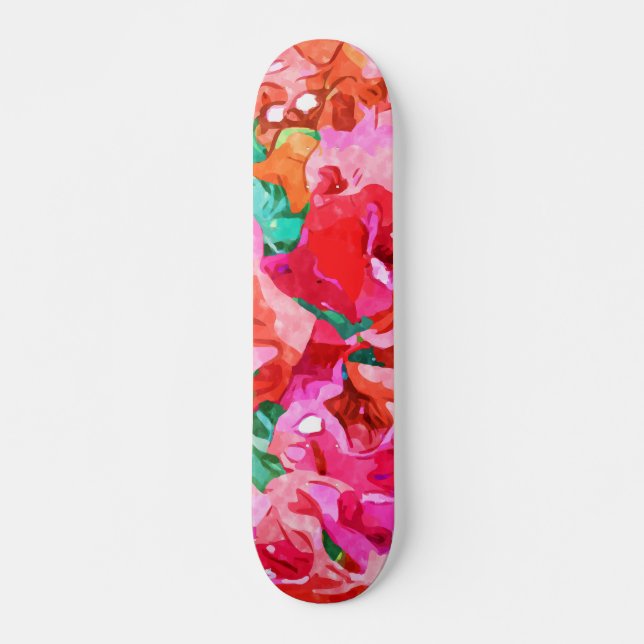Wild Bougainvillea, Bloom Summer Floral Bohemisch Skateboard (Vorne)