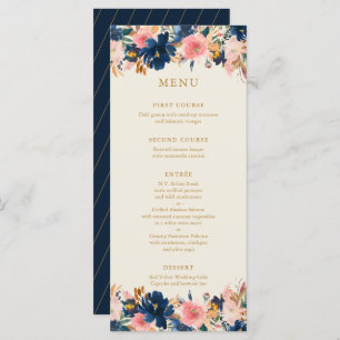 Wild Bouquet Navy & Blush   Hochzeitsmenü