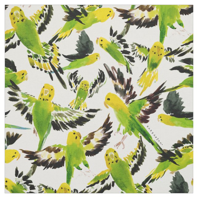 WILD BUDGIES Green Parakeets Stoff (Muster)