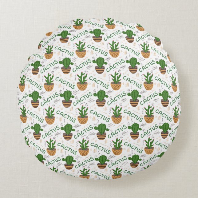 Wild Cactus Pattern Rundes Kissen (Vorderseite)