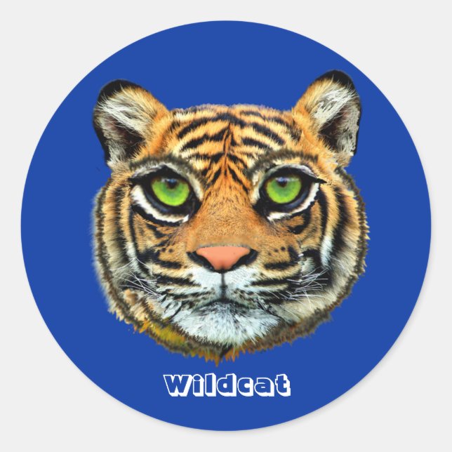 Wild Cat on Blue Runder Aufkleber (Vorderseite)
