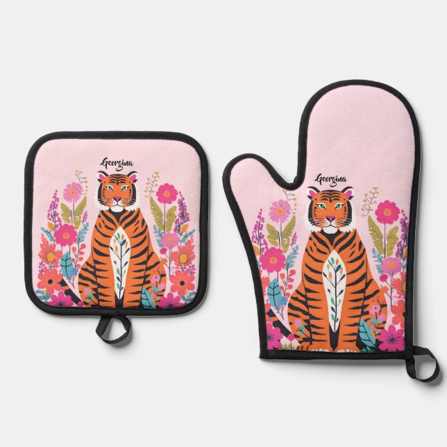 Wild Cat Tiger Ofenhandschuh & Topflappen-Set (Vorderseite)