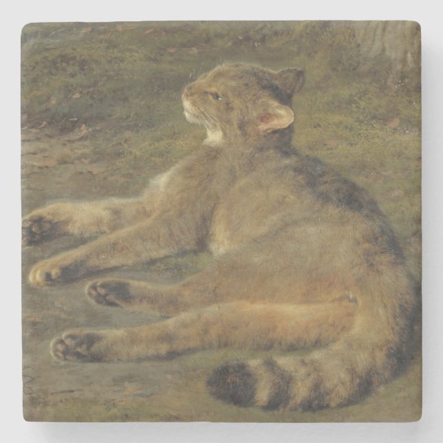 Wild Cat (von Rosa Bonheur) Steinuntersetzer (Vorderseite)