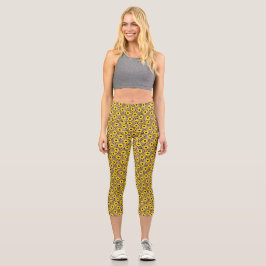 Wild Cheetah Leopard Print Accent Capri Leggings