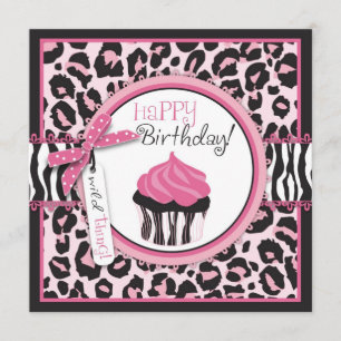 Wild Cheetah Print & Cupcake Geburtstag Karte