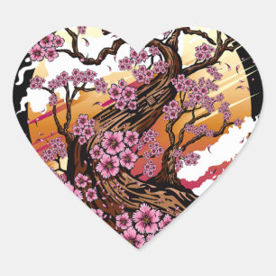Wild Cherry Blossom Herz-Aufkleber