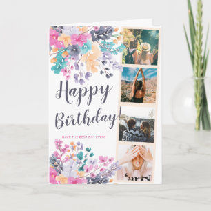 Wild chic florale Aquarell 4 Foto Grid Geburtstag Karte