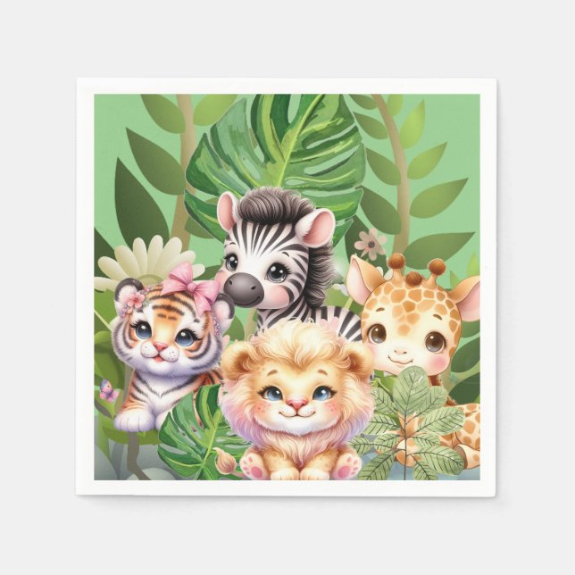 Wild Child Jungle Kawaii Tiere Serviette (Vorderseite)