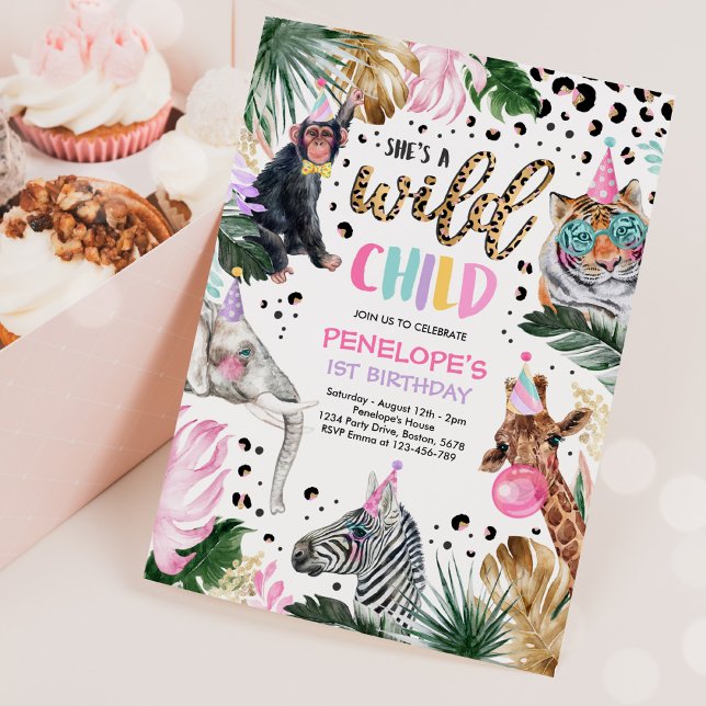 Wild Child Leopard Print Safari Tiere Geburtstag Einladung (Von Creator hochgeladen)