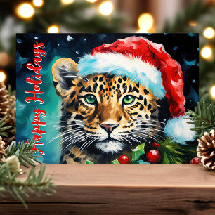 Wild Christmas Wünsche Weihnachtsmann-Mütze Gepard Feiertagskarte